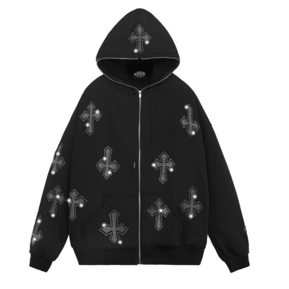 Áo Hoodie bản đính đá chữ thập Hàng dày dặn 1kg
