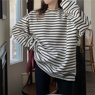 A027 Áo phông không cổ tròn nam nữ dáng to sọc Ulzzang hot hit Áo thun kẻ ngang đen trắng dài cộc tay form rộng unisex