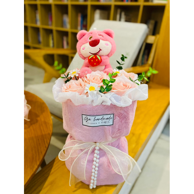 Bó hoa gấu nhồi bông/ thú len móc đáng yêu kết hợp nhiều màu sắc làm quà tặng bạn gái/shop Gà Handmadade