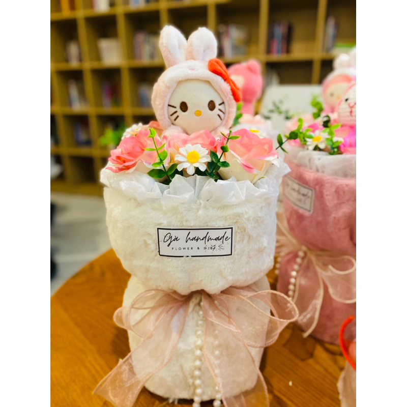 Bó hoa gấu nhồi bông/ thú len móc đáng yêu kết hợp nhiều màu sắc làm quà tặng bạn gái/shop Gà Handmadade