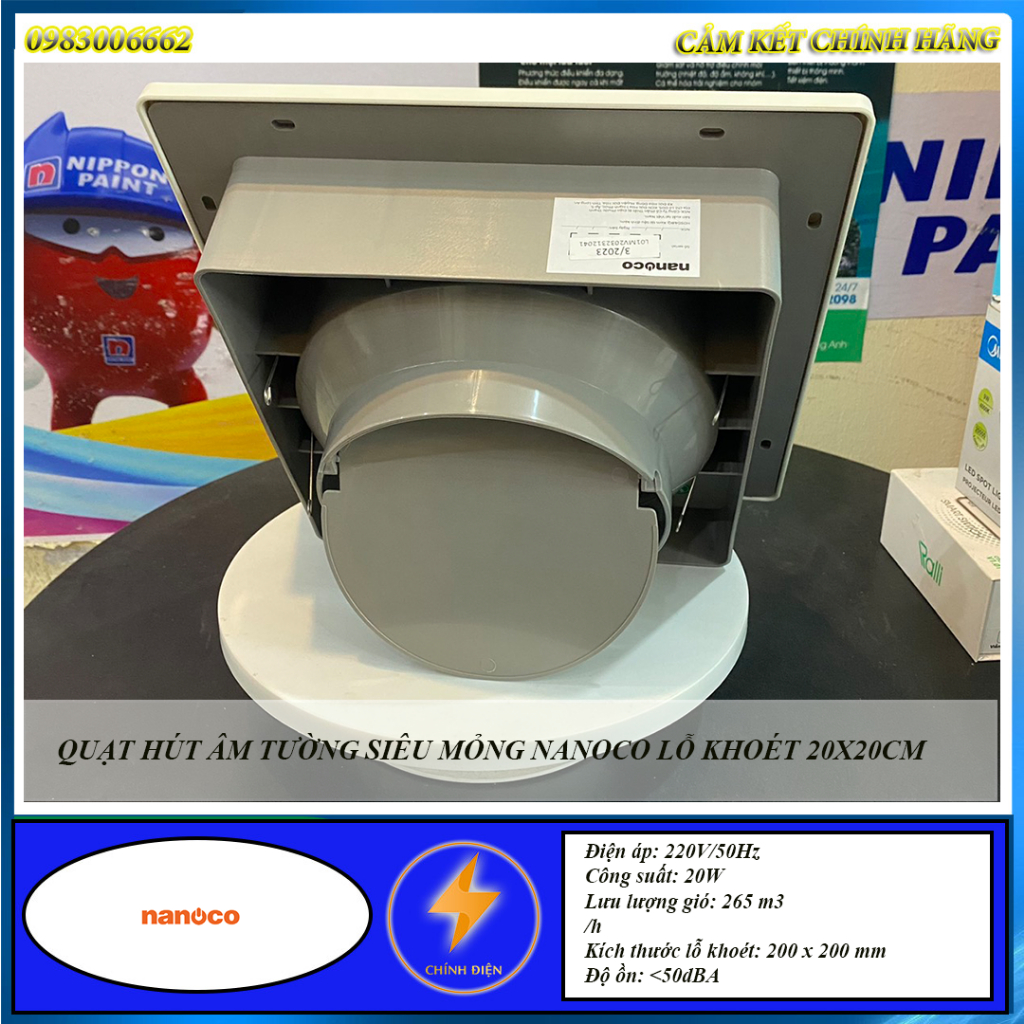 Quạt hút âm tường siêu mỏng nanoco NMV2023 lỗ khoét 20x20cm