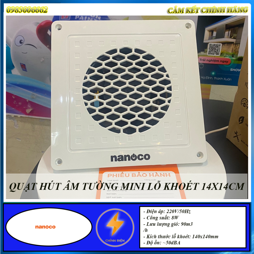 Quạt hút mini âm trần Nanoco NMV1421 lỗ khoét 14x14cm