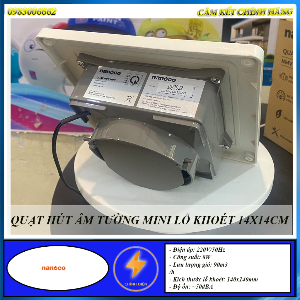 Quạt hút mini âm trần Nanoco NMV1421 lỗ khoét 14x14cm
