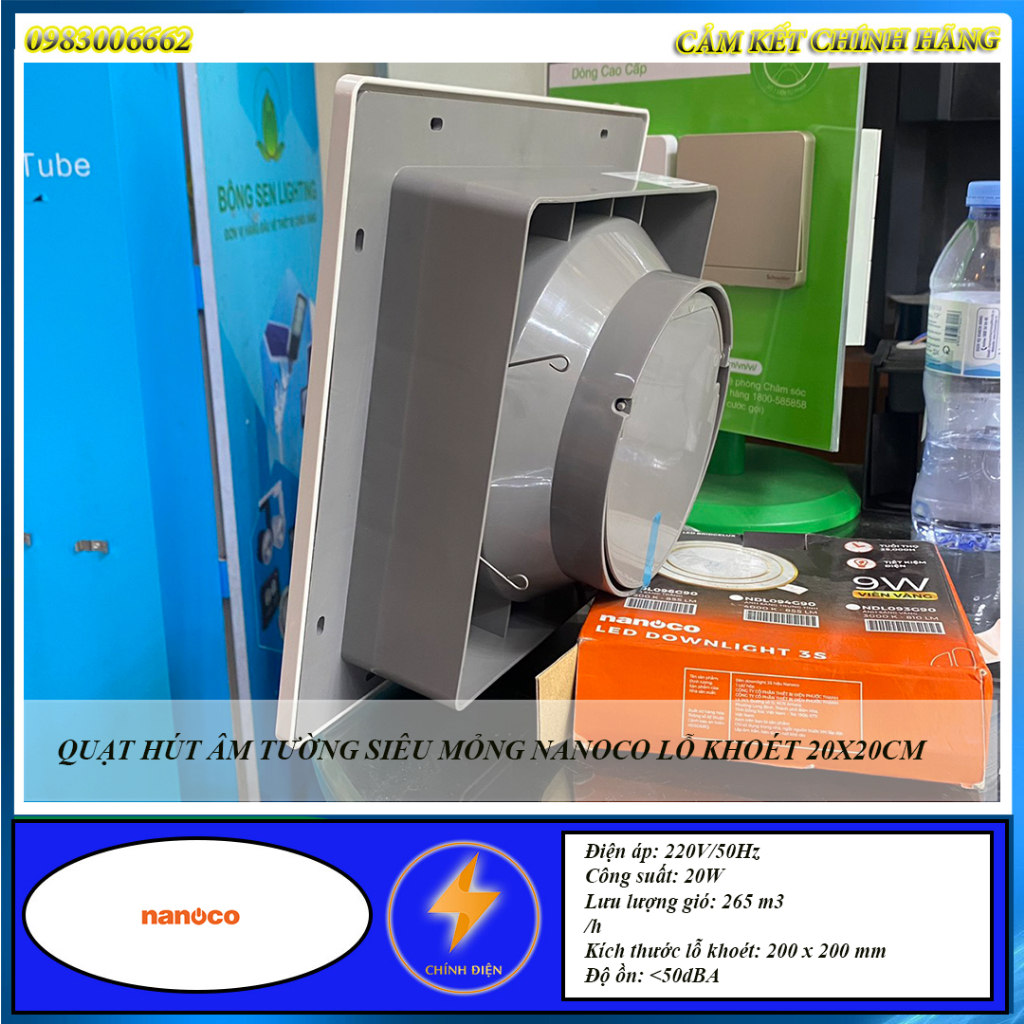 Quạt hút âm tường siêu mỏng nanoco NMV2023 lỗ khoét 20x20cm
