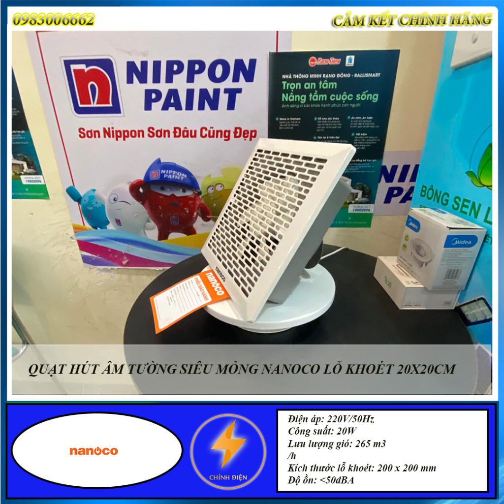 Quạt hút âm tường siêu mỏng nanoco NMV2023 lỗ khoét 20x20cm