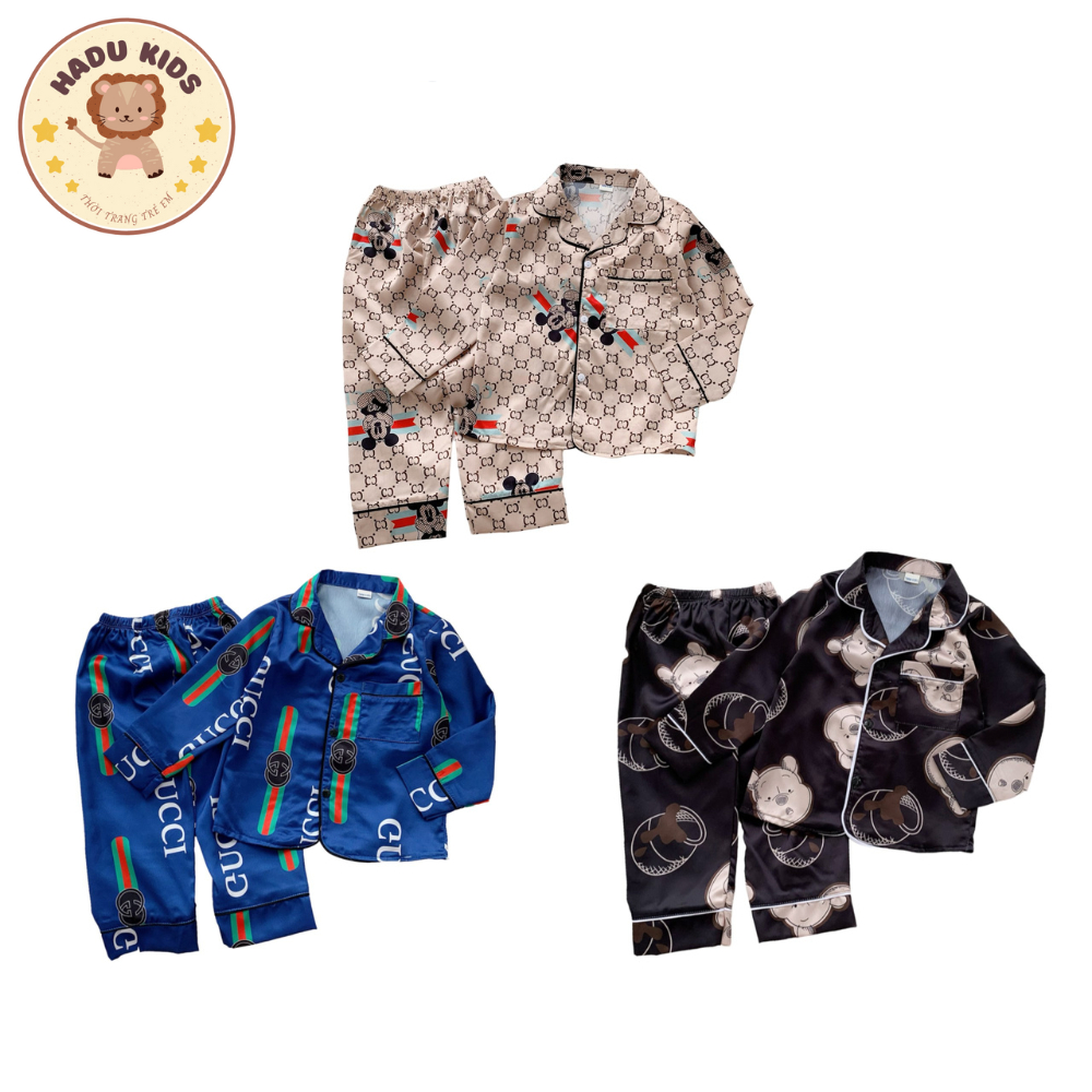 Pijama cho bé, bộ pijama cho bé trai, bé gái DÀI TAY in hình GUCCI dễ thương chất lụa mềm mại - HADU KIDS 7-28kg