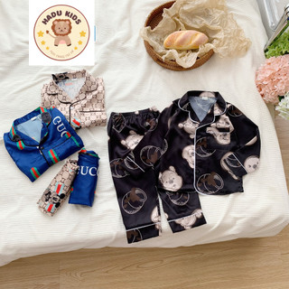 Pijama cho bé, bộ pijama cho bé trai, bé gái dài tay in hình gucci dễ thương chất lụa mềm mại - hadu kids 7-28kg