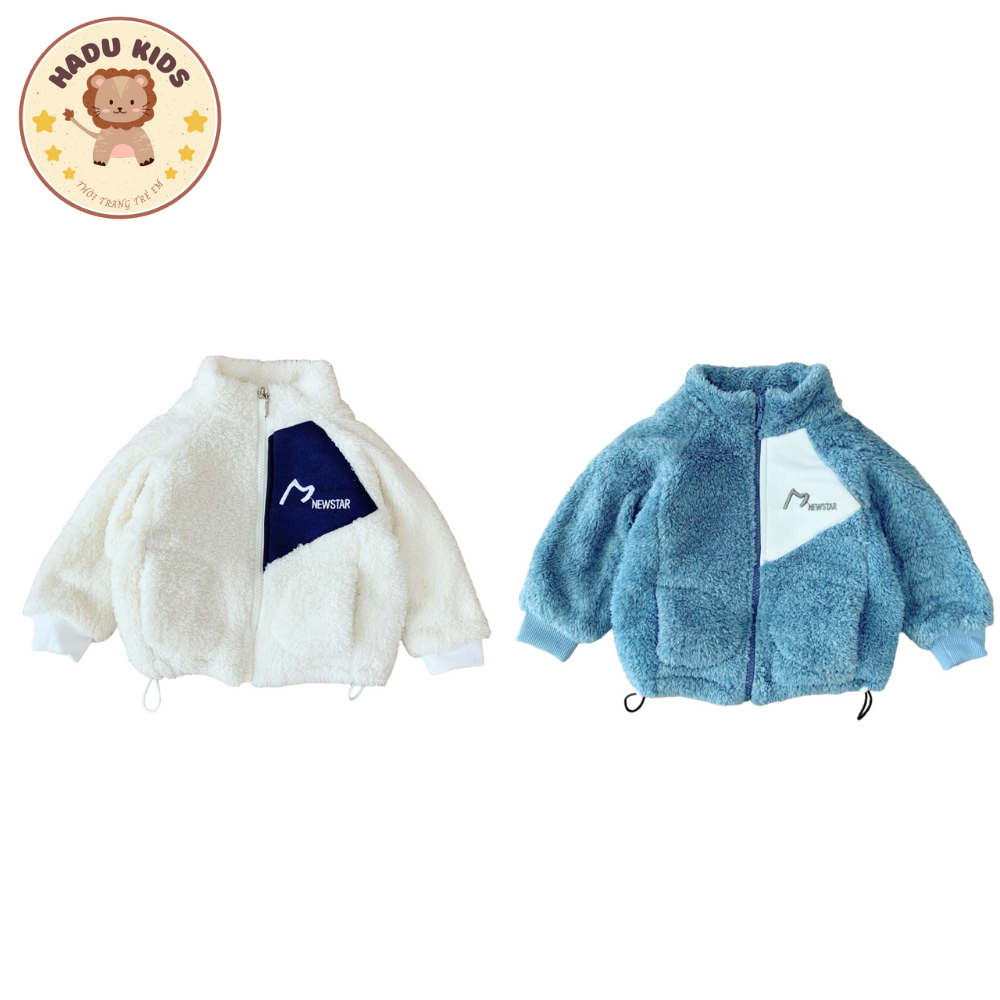 Áo khoác bé trai bé gái, áo khoác lông cừu cho bé dày ấm, khóa kéo, cổ 3 phân dễ thương - HADU KIDS 7-28kg