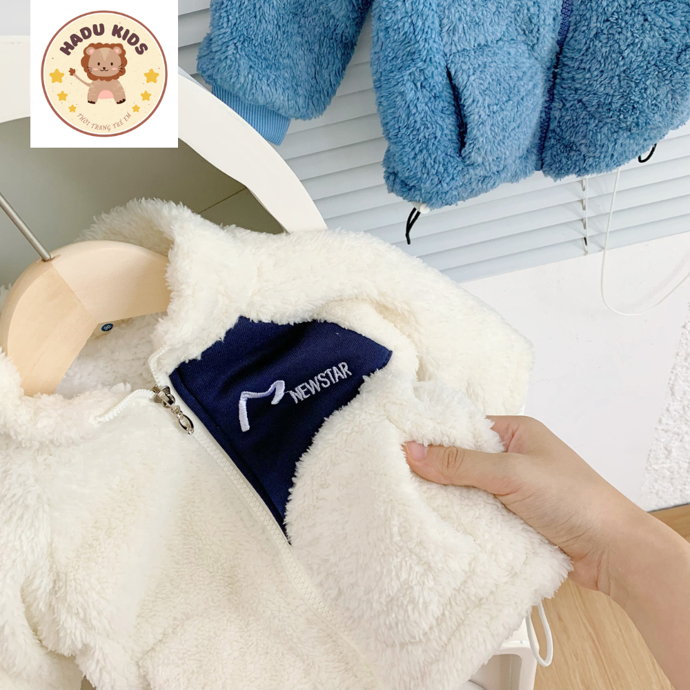 Áo khoác bé trai bé gái, áo khoác lông cừu cho bé dày ấm, khóa kéo, cổ 3 phân dễ thương - HADU KIDS 7-28kg