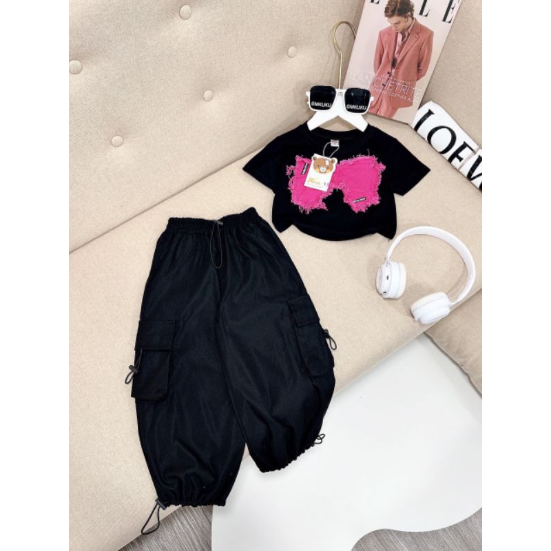 Sét bé gái áo thêu nơ quần dài túi hộp sành điệu size 10-30kg