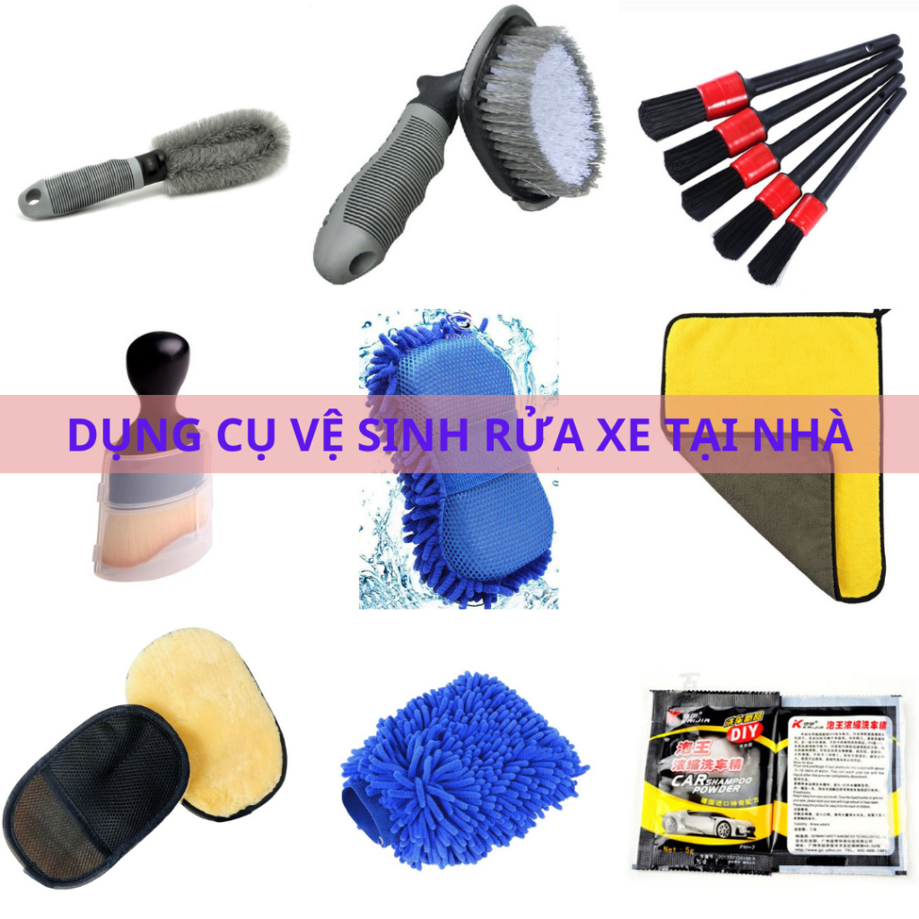 Dụng Cụ Rửa Ô Tô Xe Máy Nhiều Món Găng Tay, Bộ 5 Cọ Rửa, Mút, Bàn Chải, khăn lau - Phụ Kiện Vệ Sinh Cọ Rửa Xe Hơi