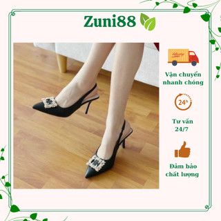 Giày cao gót sandal mũi nhọn gót 8 phân đính đá hoa cao cấp