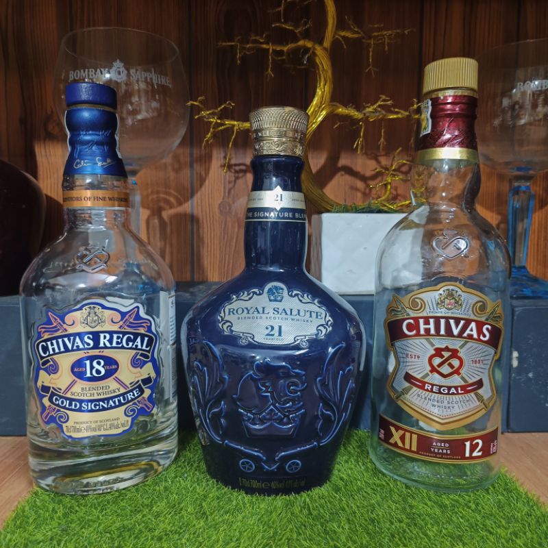Combo 3 vỏ chai rượu ngoại Chivas, Hennessy, Hibiki,...700ml Decor hàng đẹp chính hãng Xuất xứ Scotland decor siêu đẹp