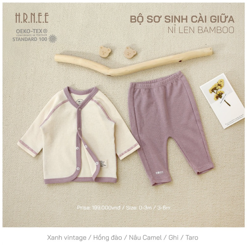 Bộ sơ sinh thu đông cho bé trai bé gái chất nỉ len bamboo