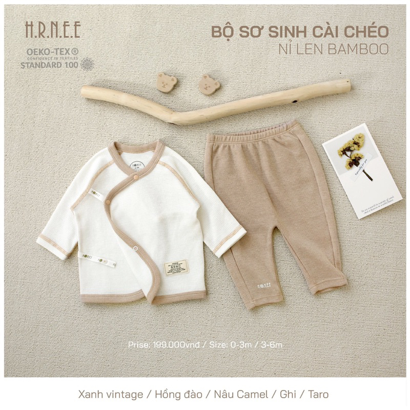 [HRNEE] Bộ sơ sinh thu đông cho bé trai bé gái chất nỉ len bamboo