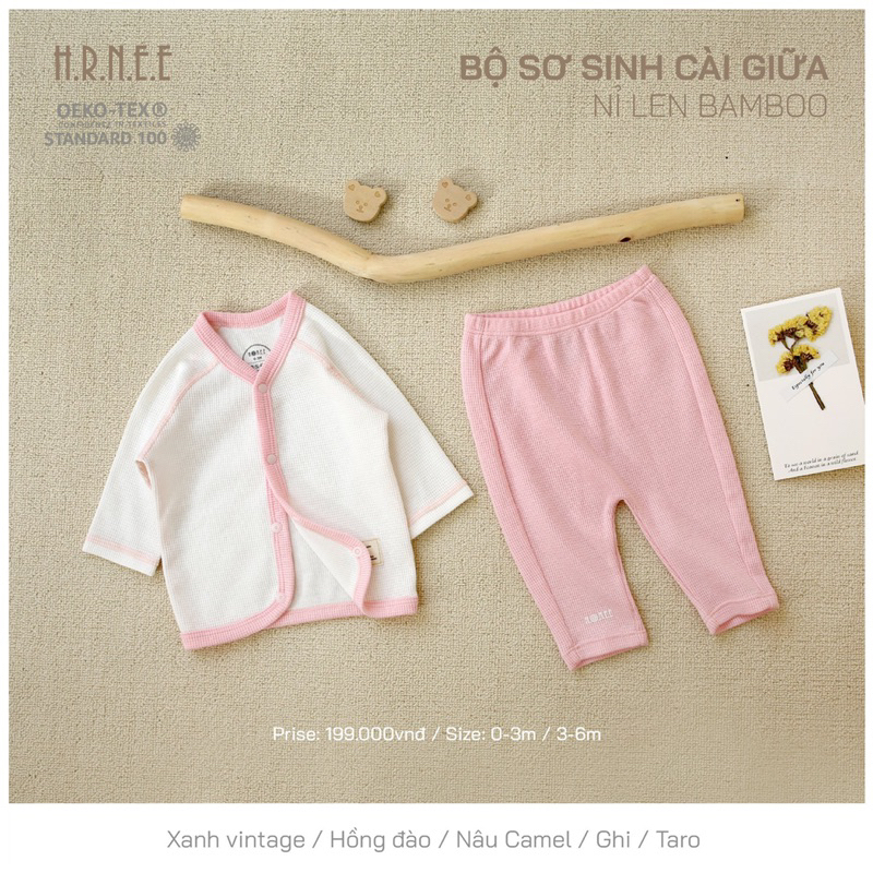 Bộ sơ sinh thu đông cho bé trai bé gái chất nỉ len bamboo