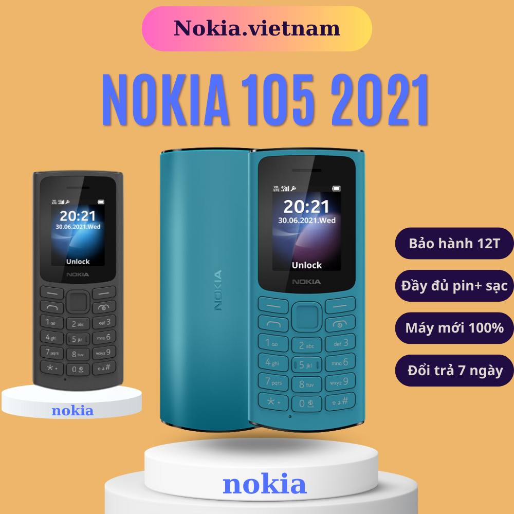 (Full Box)Điện Thoại Nokia 105(2021) 4G 2 Sim, Pin Khủng, Loa To, Sóng Khỏe - BH 12 Tháng