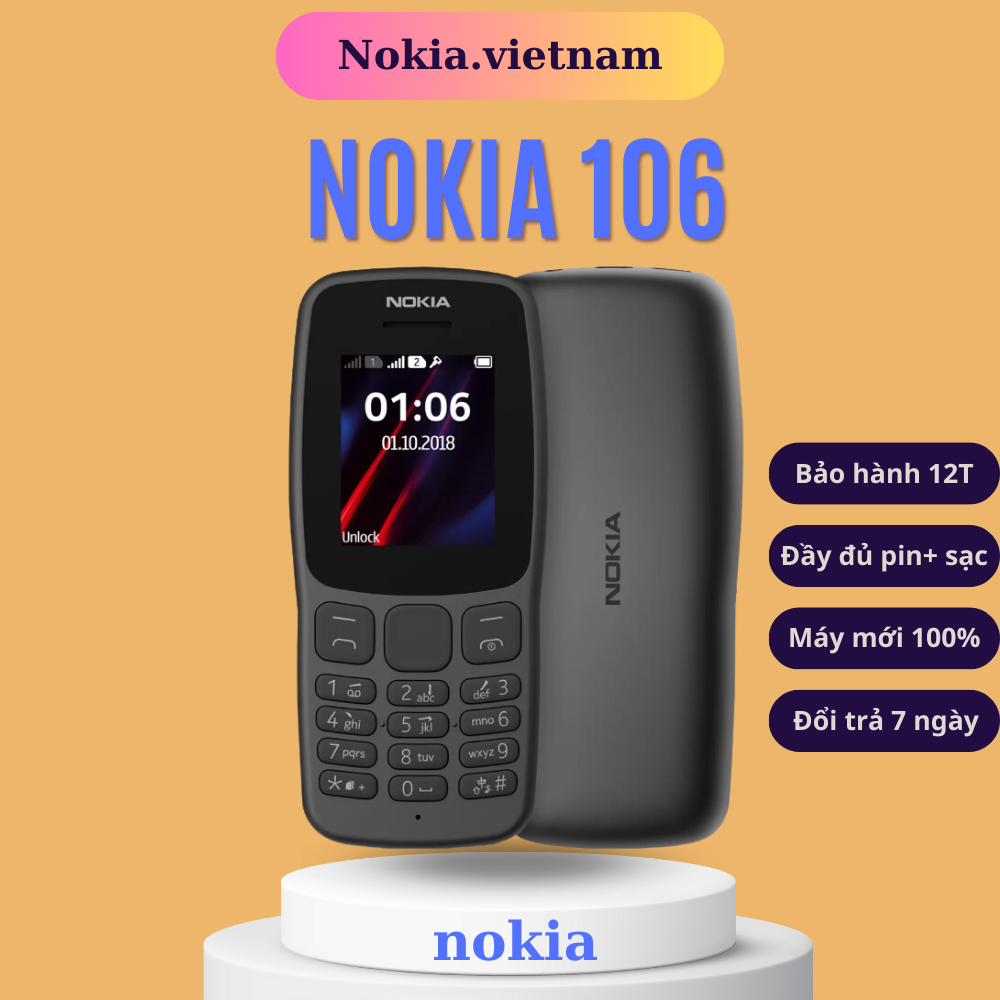 (Full Box)Điện Thoại Nokia 106 Bản 2 Sim Loa To, Sóng Khoẻ, Pin Siêu Trâu