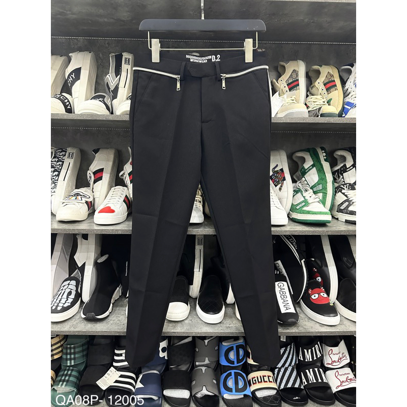 Quần âu nam Dsq2 khoá zip eo phối thêu chữ cạp chất vải tuyết mưa không nhăn cao cấp hot trend 2023
