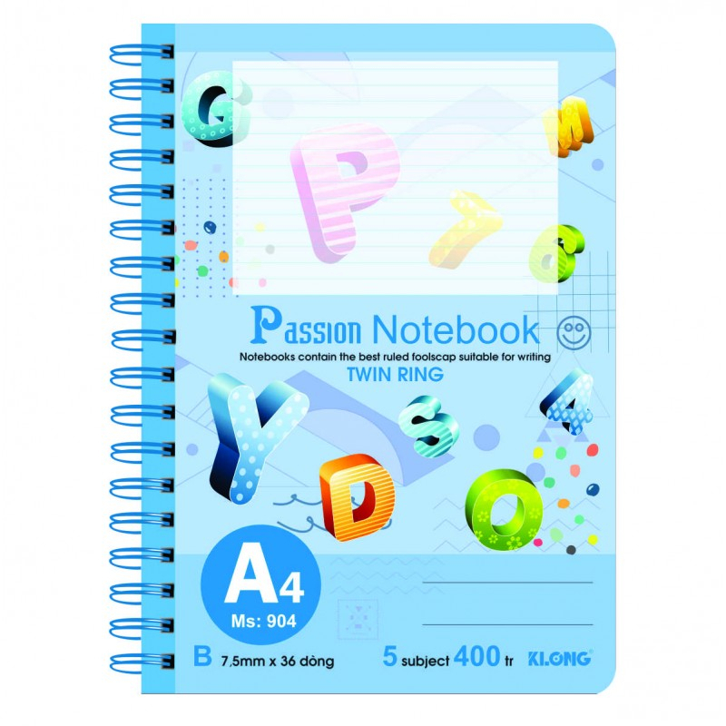 Sổ kẻ ngang A4 lò xo kép 400 Trang KLONG 904