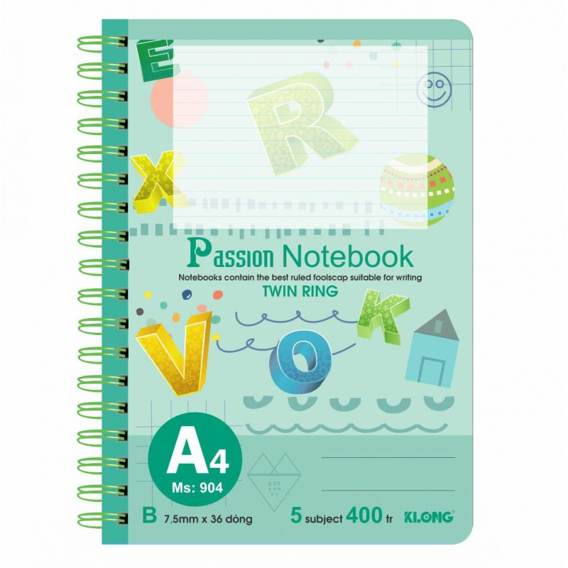 Sổ kẻ ngang A4 lò xo kép 400 Trang KLONG 904