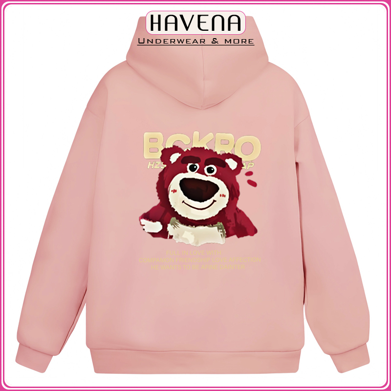 Áo Hoodie Nữ Có Mũ Nỉ Tàu In Lưng Các Hình Gấu Cute HAVENA AN05-1