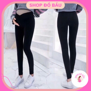 Quần legging bầu cạp chéo chất zip co giãn 4 chiều cho mẹ bầu