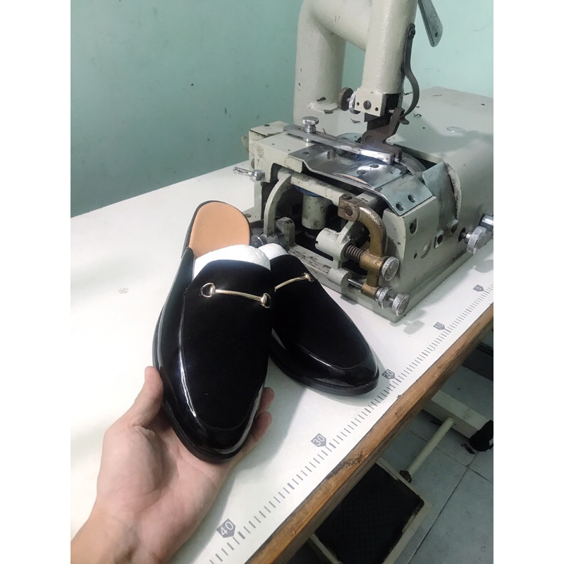 Giày sục nam da bóng phối da lộn khuy sắt phong cách hàn quốc sục da nam full size 38-43