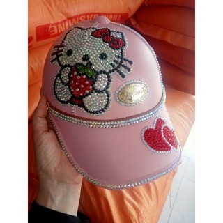 Nón bảo hiểm màu Hồng Đính đá mèo kitty thủ công