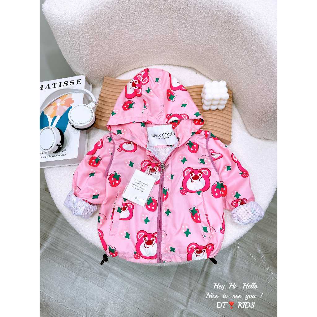 Áo khoác trẻ em- áo gió gấu dâu lotso xinh xắn cho bé gái 8-28kg