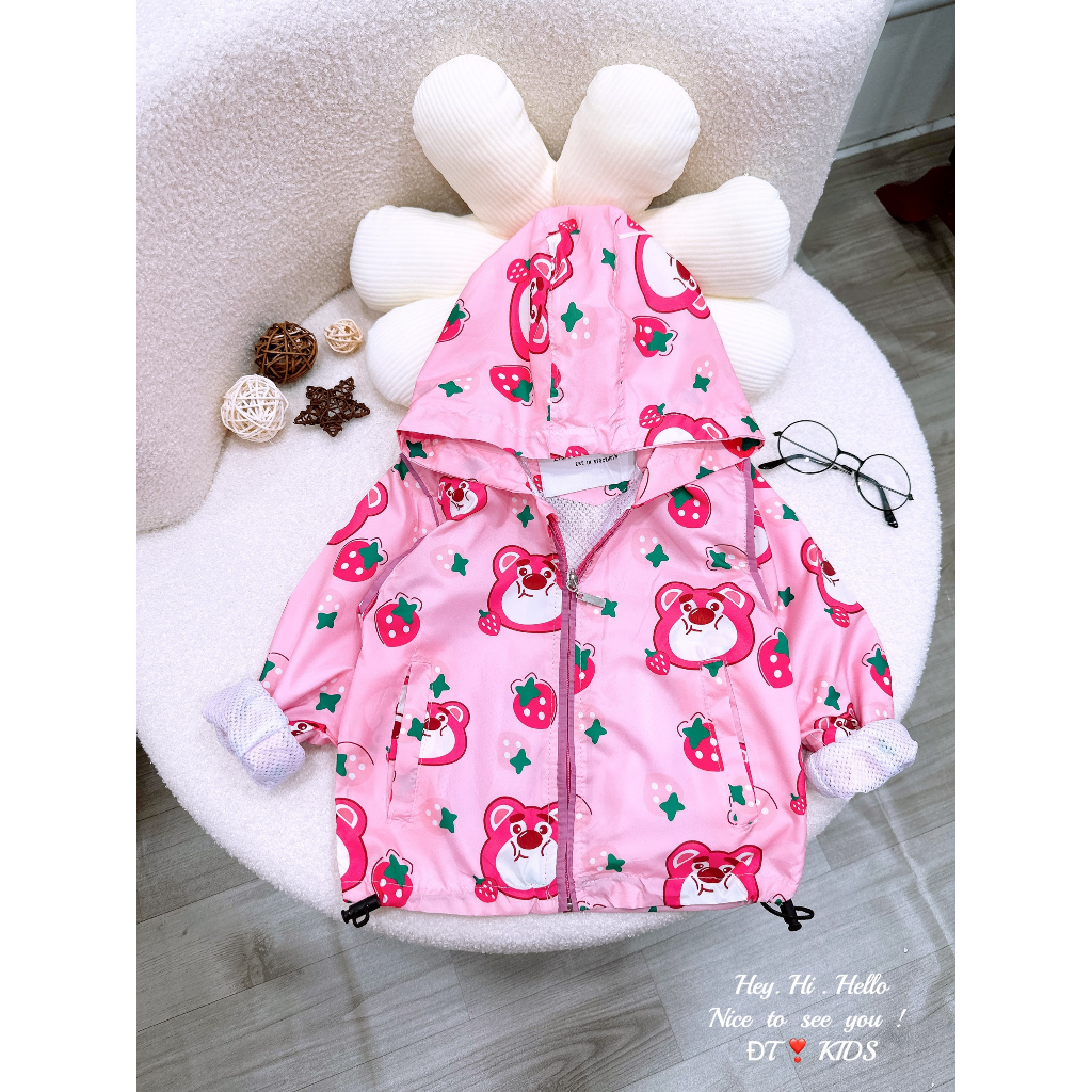 Áo khoác trẻ em- áo gió gấu dâu lotso xinh xắn cho bé gái 8-28kg