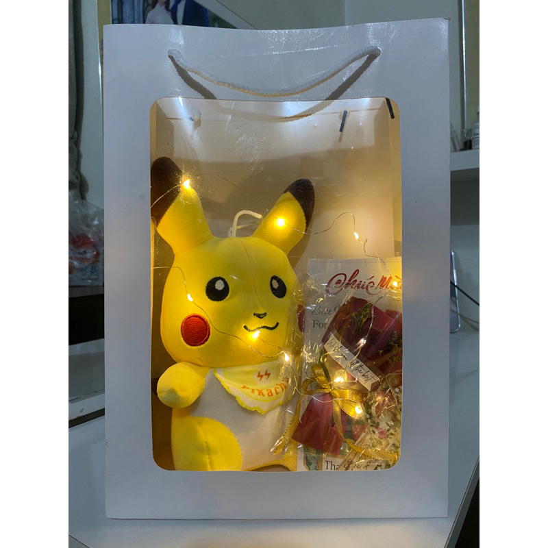 Sét quà Tặng Hoa và Gấu bông kèm đèn nháy