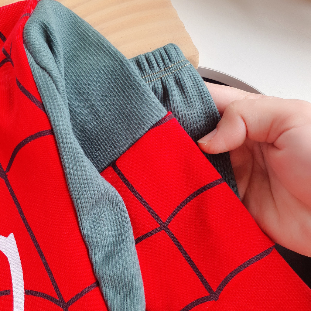 Đồ bộ bé trai, bộ quần áo dài tay thu đông in hình Spiderman chất len cotton dày dặn phối màu đẹp cho bé 10-20kg