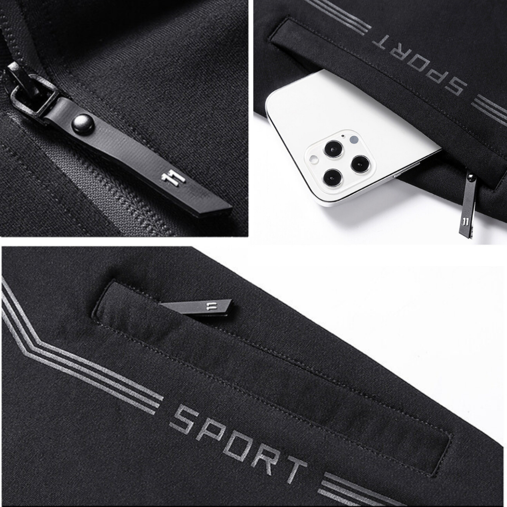 Bộ thể thao nam dài tay chất Poly 2 da dày dặn khóa kéo chạy viền phản quang THE1975