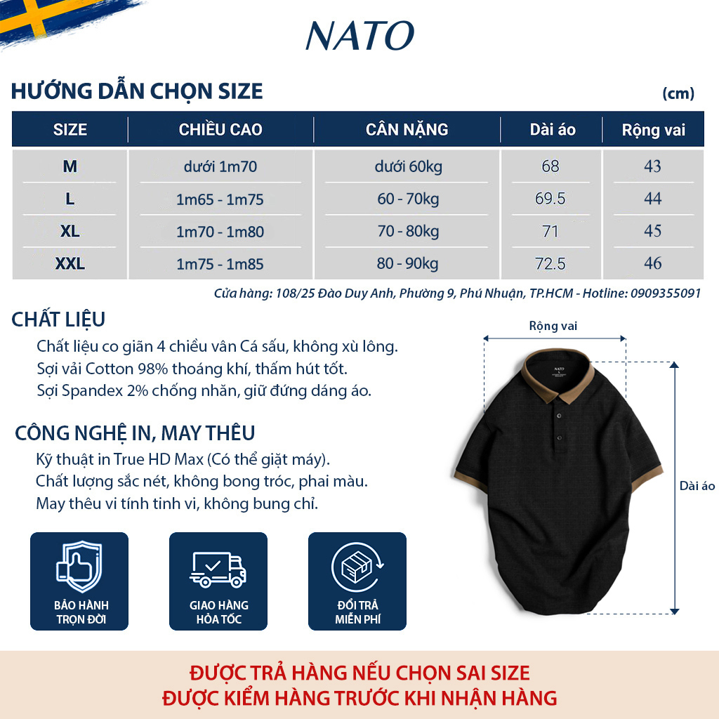 Áo Polo Nam NATO® "Dylen - 280Gsm" Sợi Dày Mastro/Deluxe Áo Thun Có Cổ Trơn Đẹp Basic Đen Cao Cấp Vải Cotton Cá Sấu