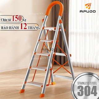 Thang gấp inox ameca 3-7 bậc thang nhôm ghế thông minh chữ a inox 304 gấp gọn tải trọng 150kg