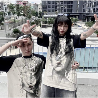 Áo thun tay lỡ unisex nam nữ in hình Cô Gái, Áo phông unisex form rộng