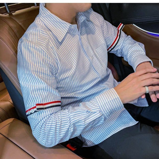 Áo Sơ Mi Thom Kẻ Sọc Xanh Xám Dài Tay Vải Cotton Lụa Cao Cấp Mẫu Hot