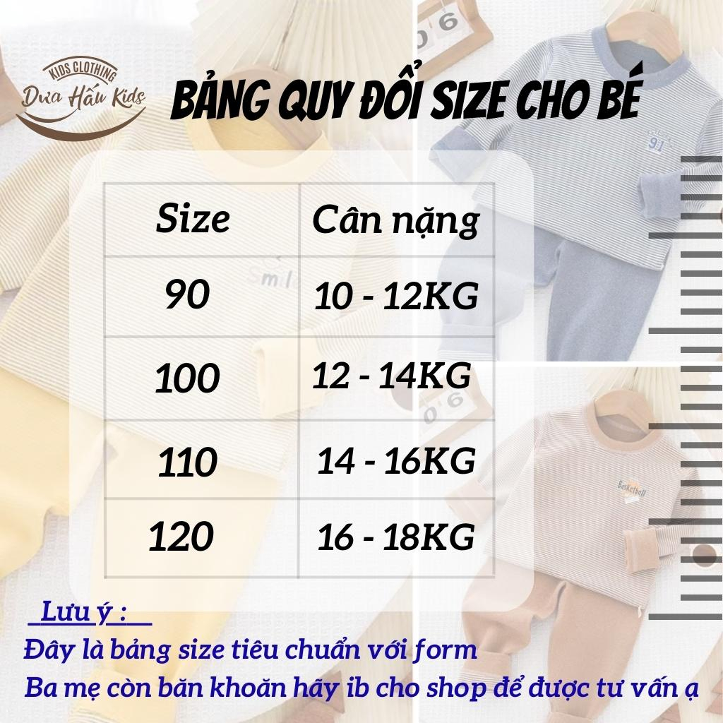 Bộ thu đông cho bé trai, bé gái, cotton len mềm, quần bo chun cho bé, size 90- 120, 12 - 20Kg .