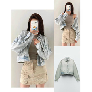 Áo khoác jeans denim bò màu bạc basic Zara xuất A210