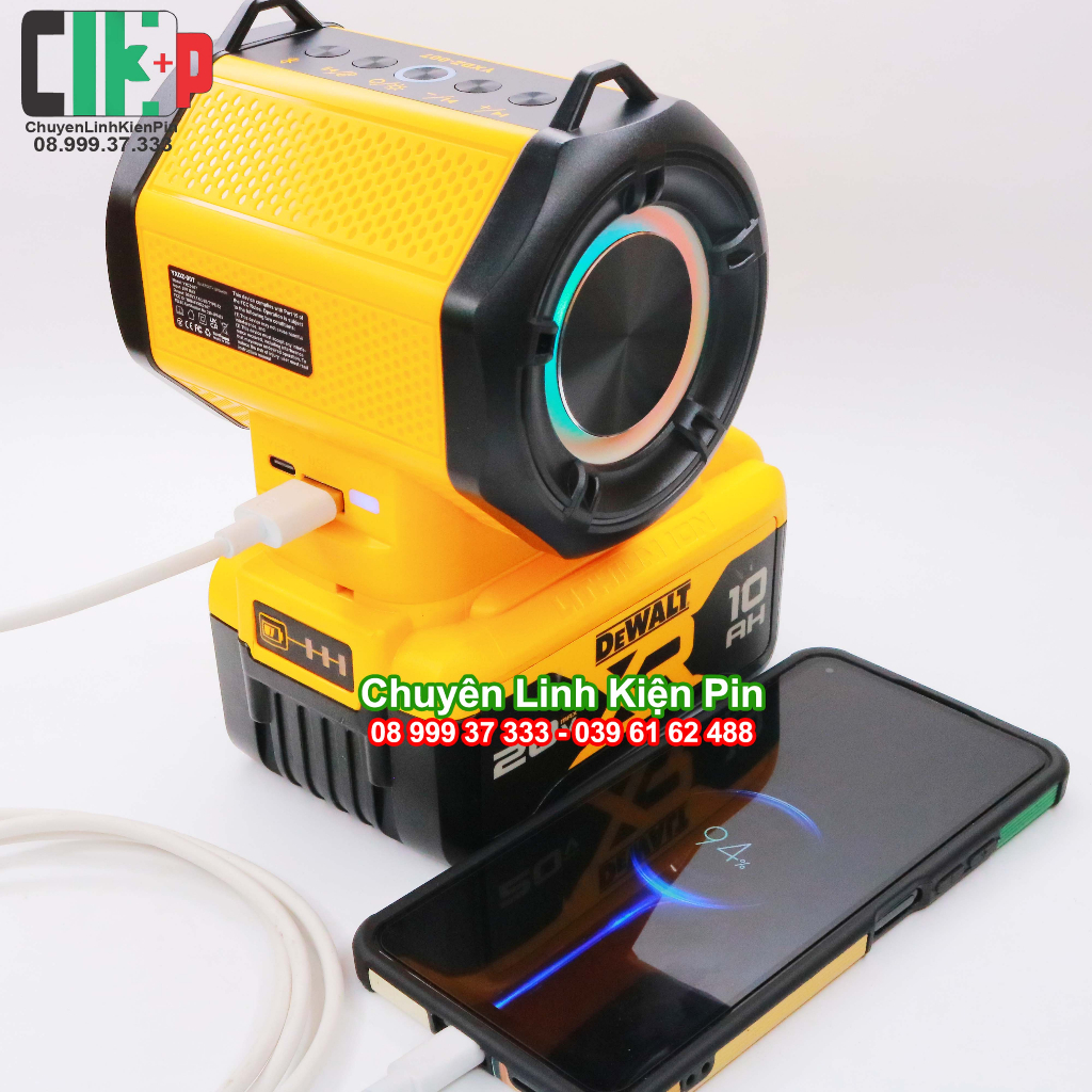 Loa Bluetooth Di Động Cho Dewalt 18-20V Pin Li-ion | Cổng USB - Type-C Sạc Dự Phòng Tiện Lợi CLKP