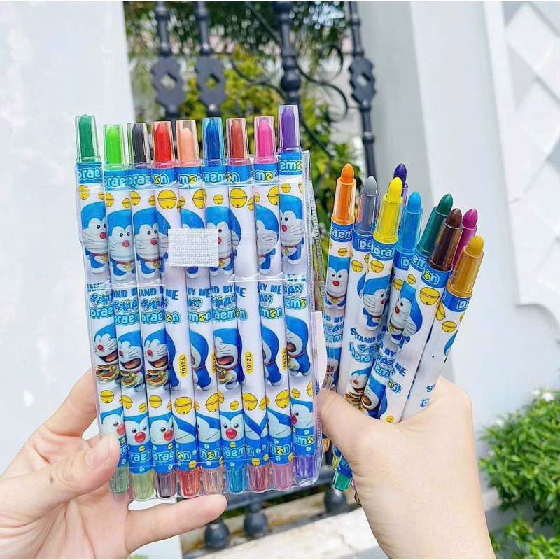 Vỉ 12-18-24 cây bút sáp màu vặn loại lớn thân hình hoạ tiết đáng yêu cho bé