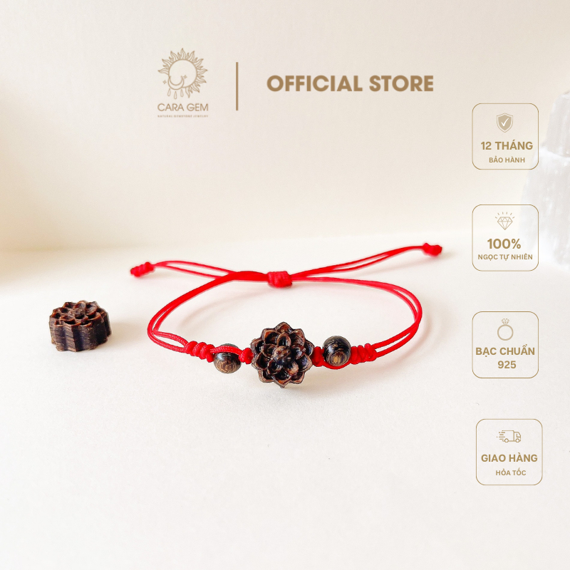 Vòng tay charm trầm hương hoa sen phật giáo bình an Cara Gem CR23