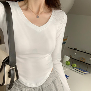 Áo Thun Nữ Cổ Tim Quảng Châu Áo Giữ Nhiệt Thu Đông Nỉ Cao Cấp Áo Croptop Dài Tay Sang Chảnh LIZ-A348.1