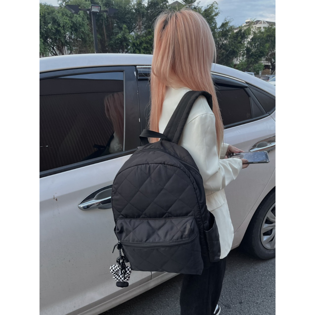 Balo phao đen cá tính, thiết kế đựng vừa tập A4 và sách giáo khoa tặng kèm móc khóa ngẫu nhiên