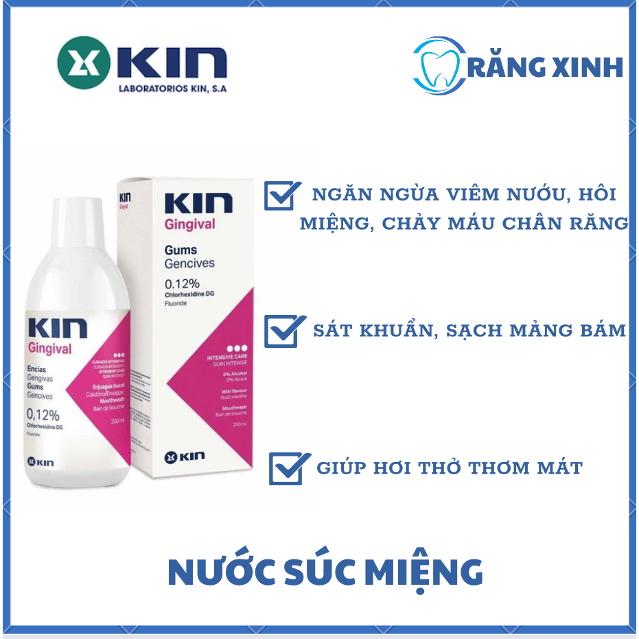 Nước Súc Miệng KIN Gingival Ngăn Ngừa Viêm Nướu, Hôi Miệng, Chảy Máu Chân Răng, Sát Khuẩn, Sạch Mảng Bám 250ml, nuocsucm