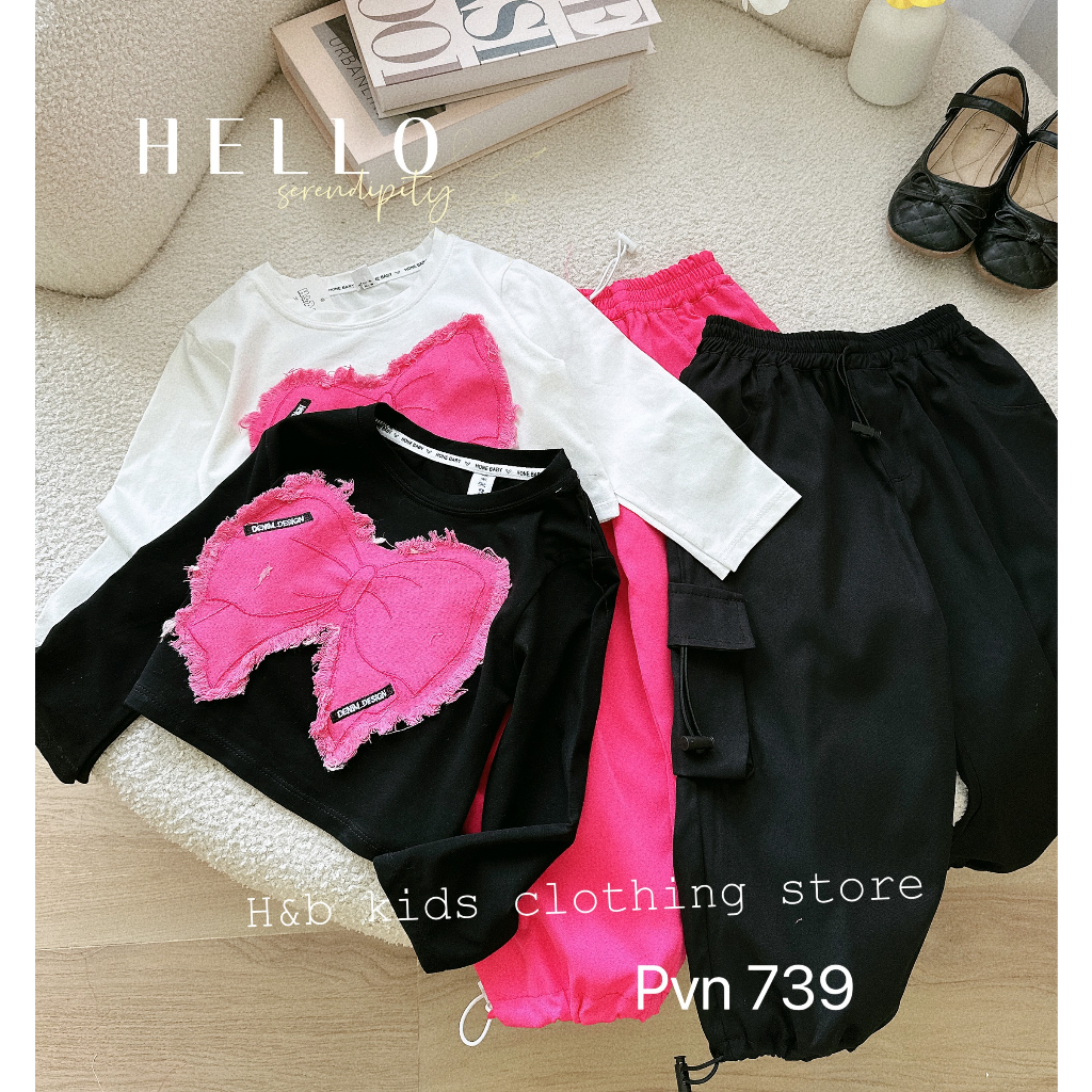 Đồ bộ bé gái , sét bộ quần áo croptop nơ + quần kaki túi hộp hiphop sành điệu cho bé 10-33kg