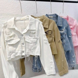 Áo khoác Jean nữ rách crotop, áo khoác bò nữ, tua lai cá tính Bigsize 39-65kg