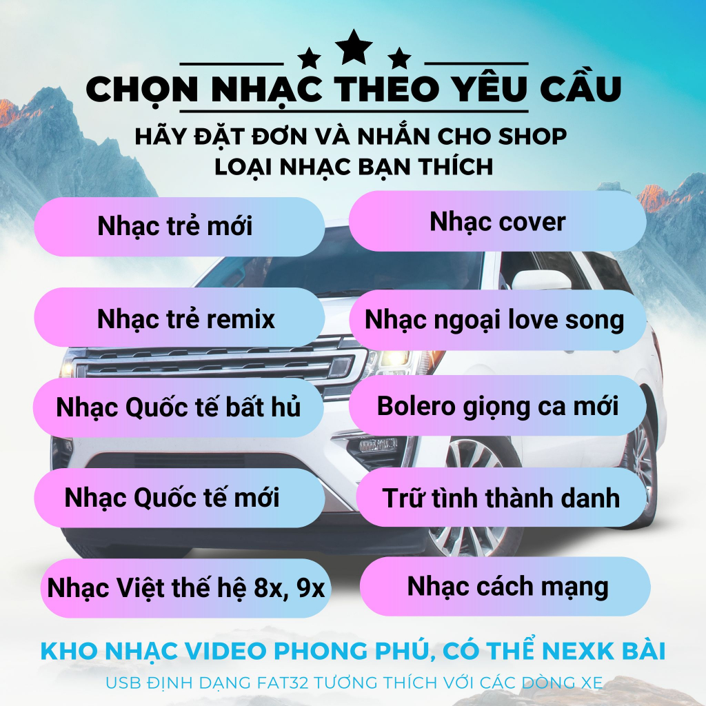 USB NHẠC HÌNH + NHẠC TIẾNG USB Ô TÔ -USB XE HƠI