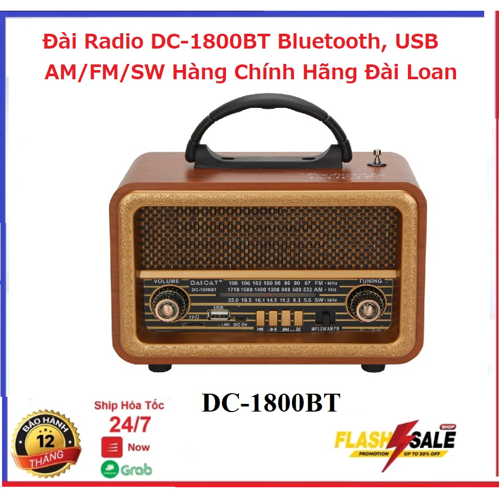 ( Nhập khẩu Đài Loan ) Máy nghe nhạc đài Radio FM DAICAT DC-1800BT Đài FM DC-1800BT có hỗ trợ thẻ nhớ TF và USB